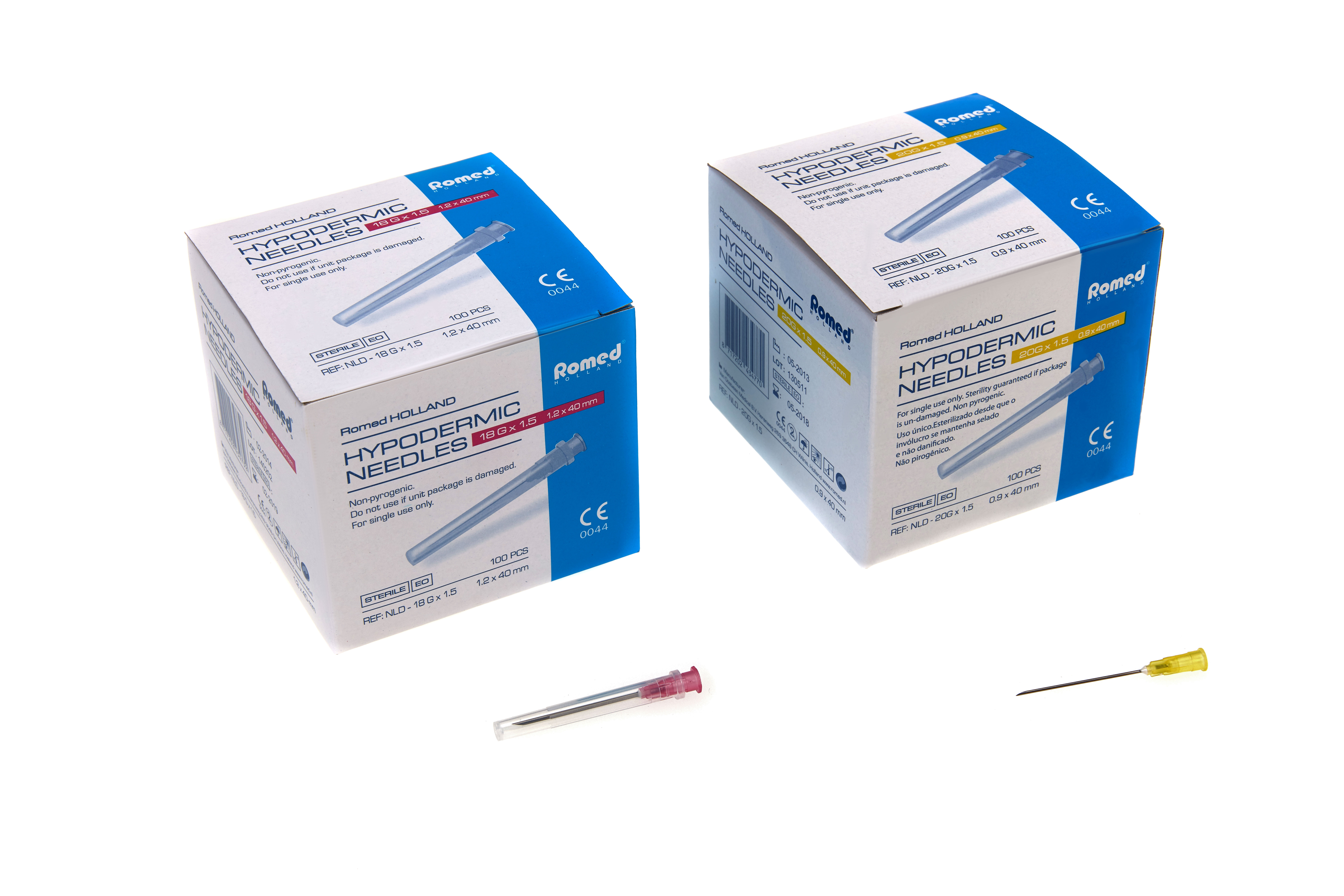 NLD-24GX1 Romed hypodermic needles, 24gx1", sterile per piece, 100 pcs in an inner box, 50 x 100 pcs = 5.000 pcs in a carton.