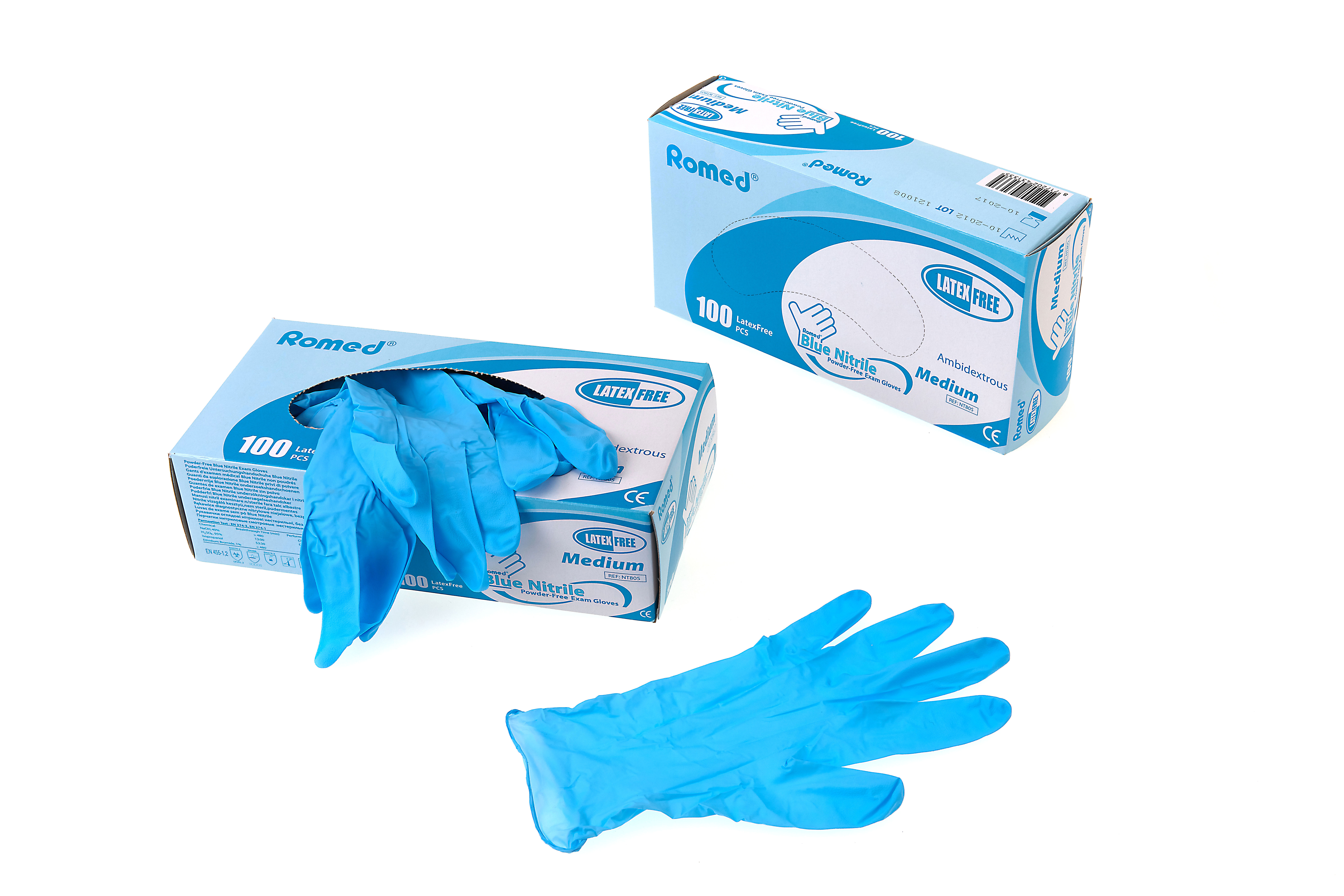 Nitrile examination gloves+, non sterile,  powderfree, blue