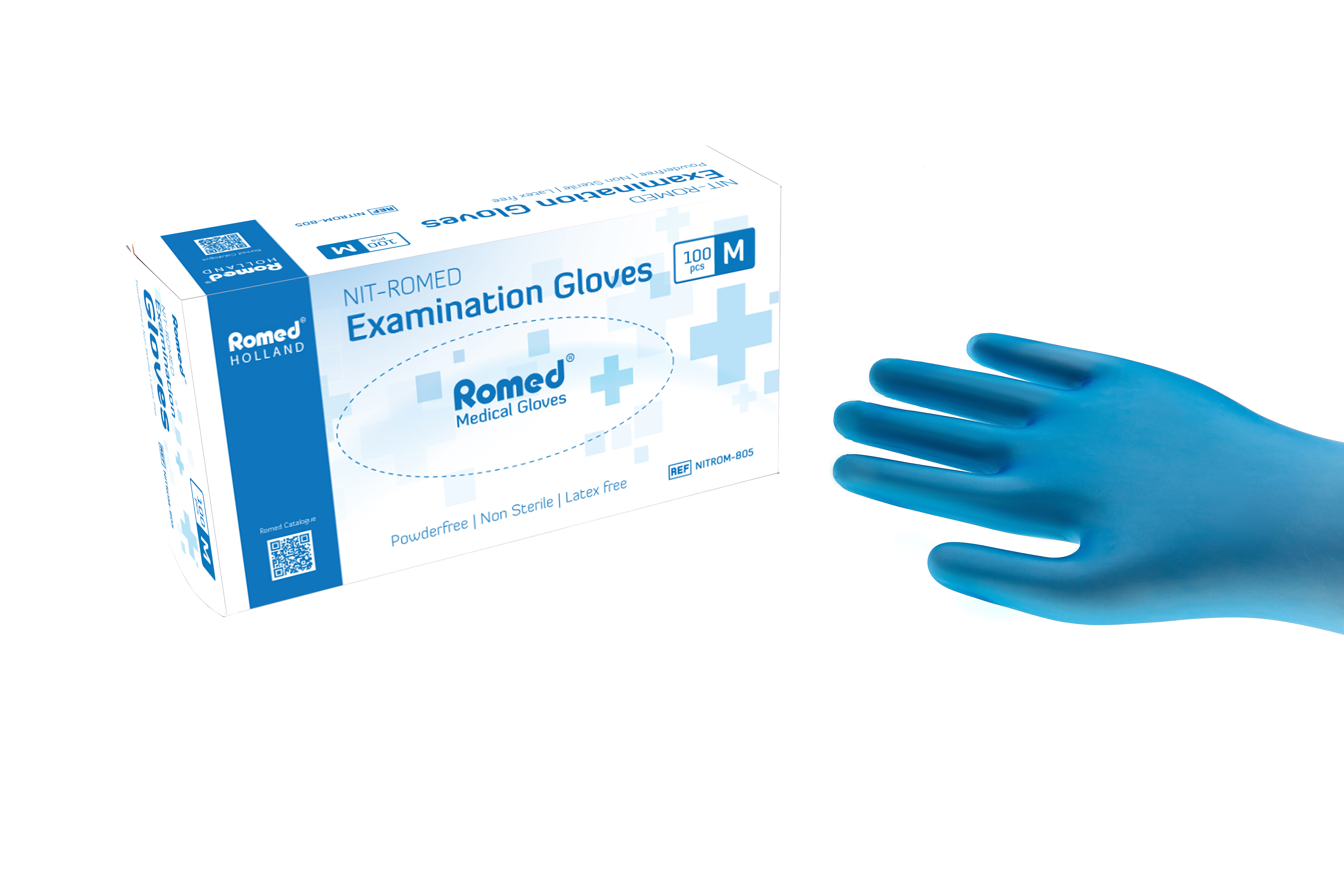 NITROM-810 Romed Nit-Romed blue gloves, per 100 pcs in a dispenserbox, powder free, large, 10 x 100 pcs = 1.000 pcs in a carton.