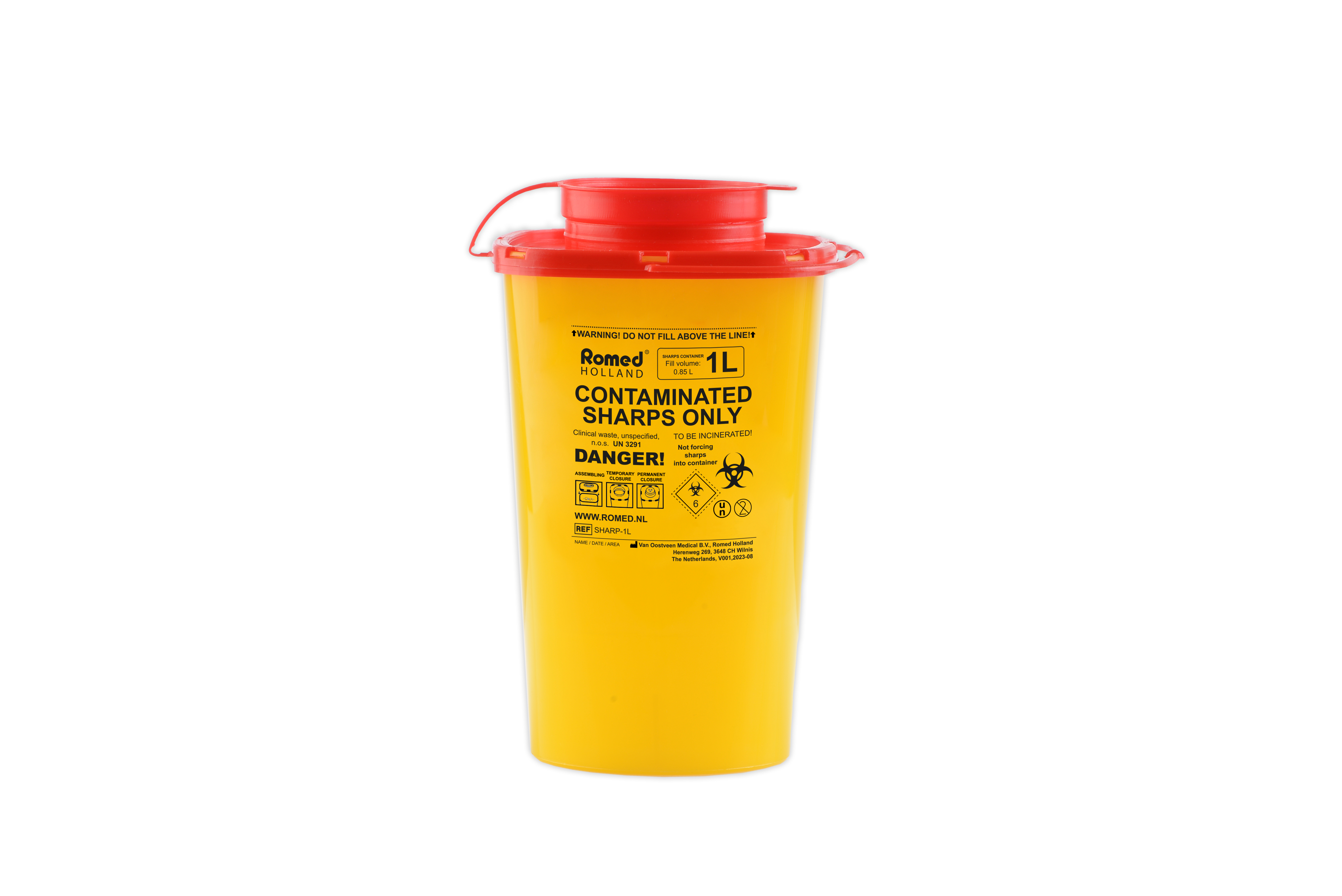 SHARP-1L Romed Sharp Container, for clinical waste, 1 liter, 120 pcs in a carton.