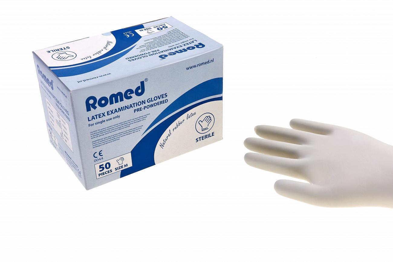 Romed latex examination gloves, sterile per piece, size medium, 505 ...