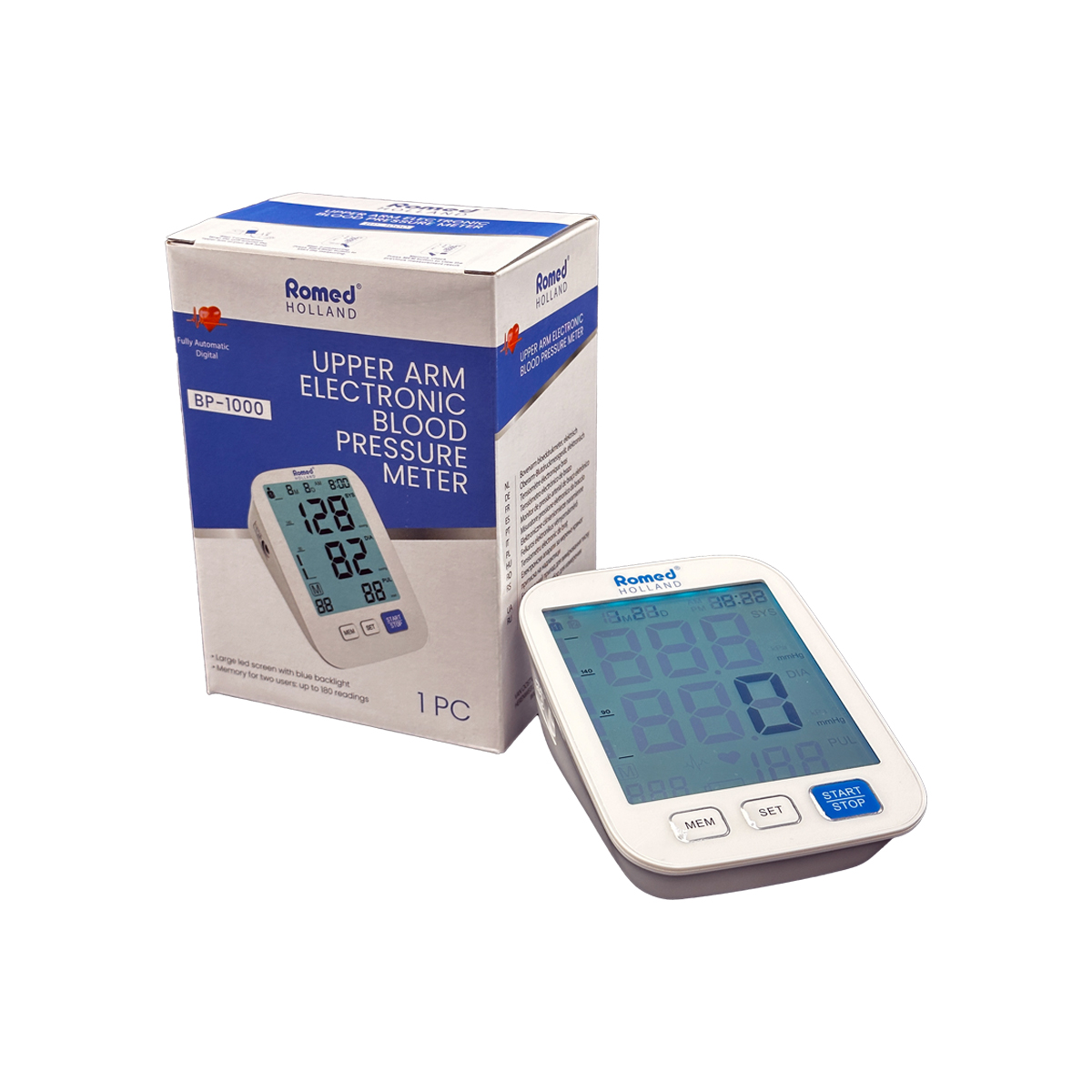 BP-1000 Romed Blutdruckmesser, vollautomatisch, elektronisch, pro Stück in einer Schachtel, 10 Stück im Karton.