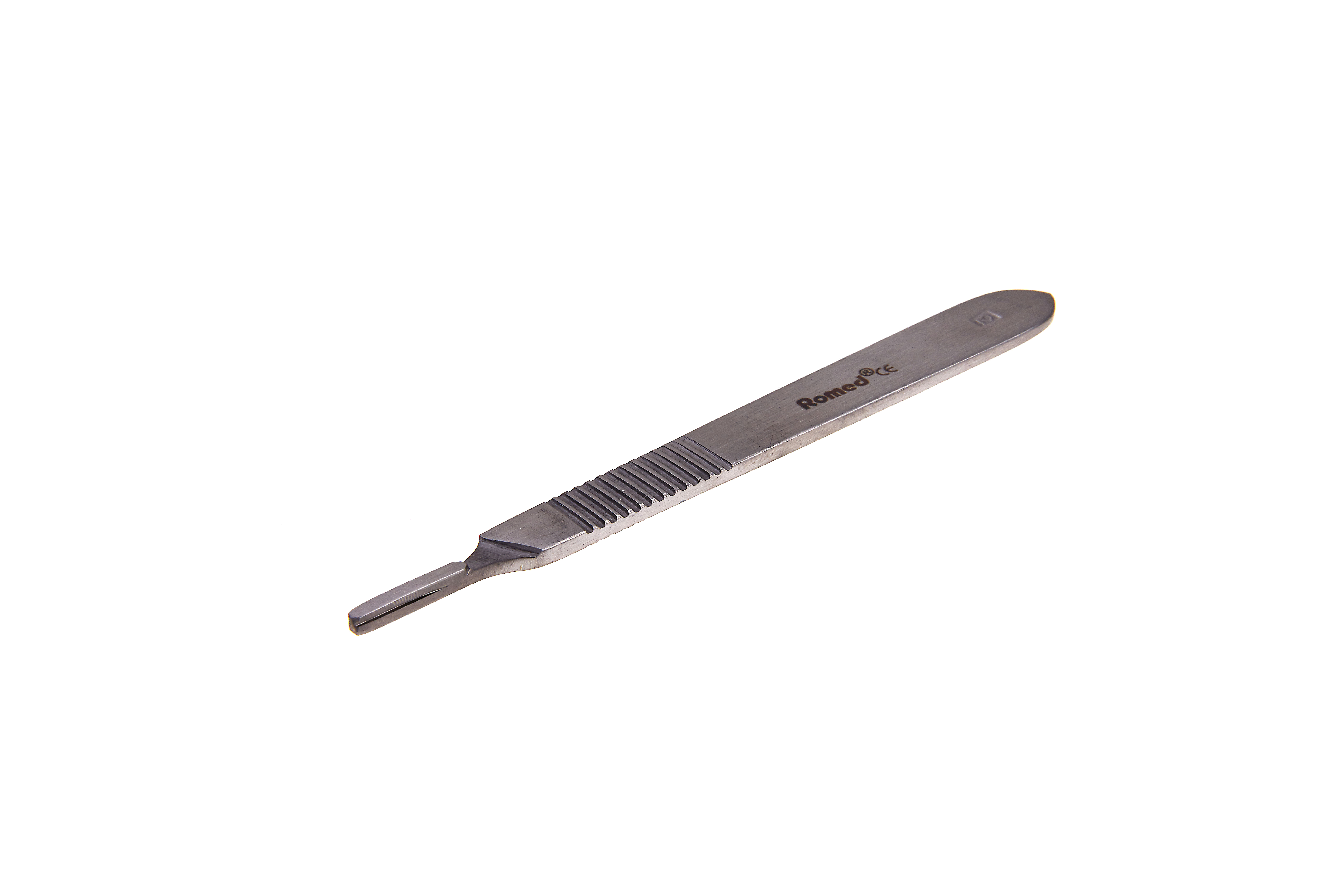 HANDLE-3 Manches pour scalpels Romed, n° 3 : fi g. 10/11/12/15/18, 50 unités par carton, n° 4 : fi g. 20/21/22/23/24, 50 unités par carton.