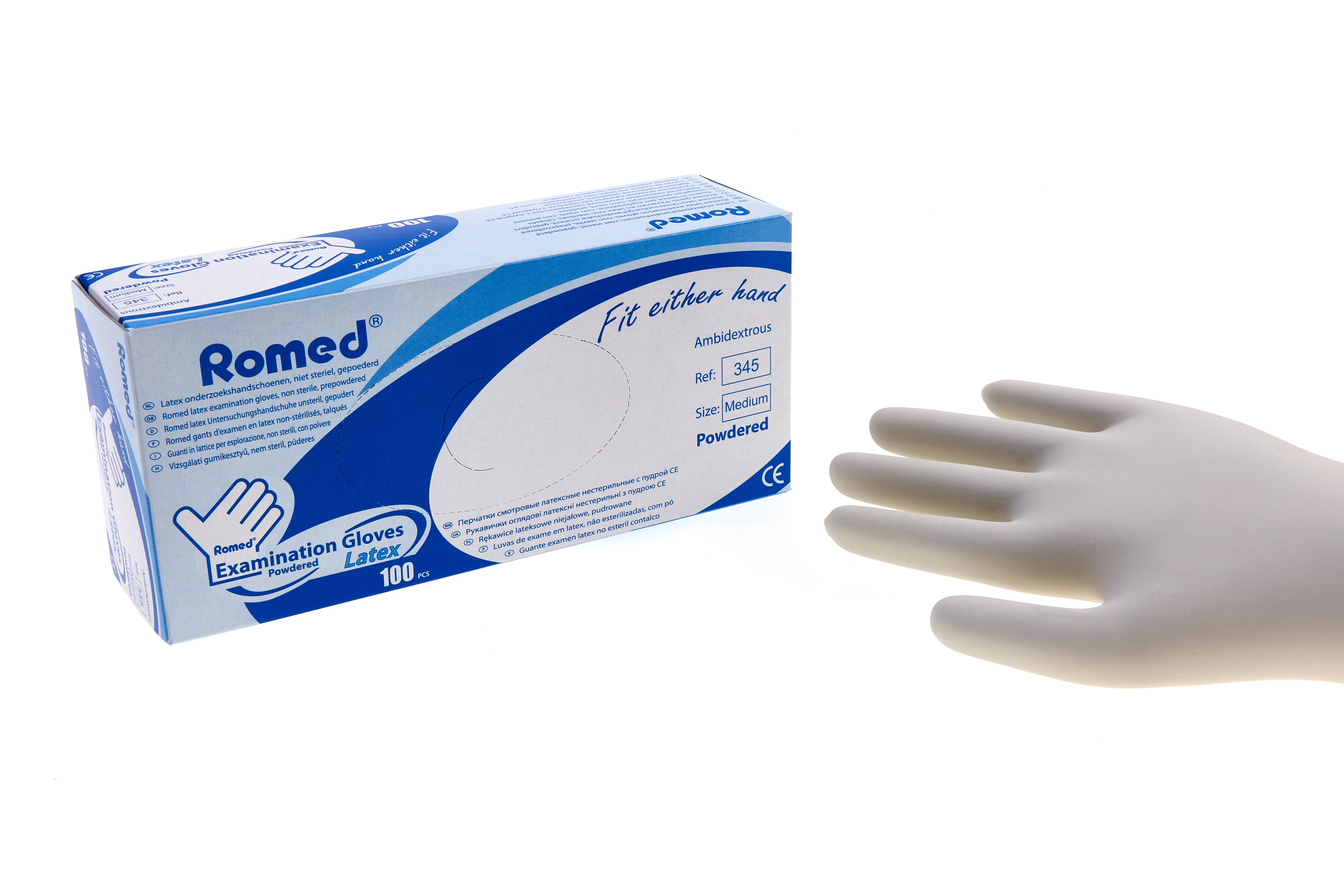 Latex examination gloves, non sterile, prepowdered