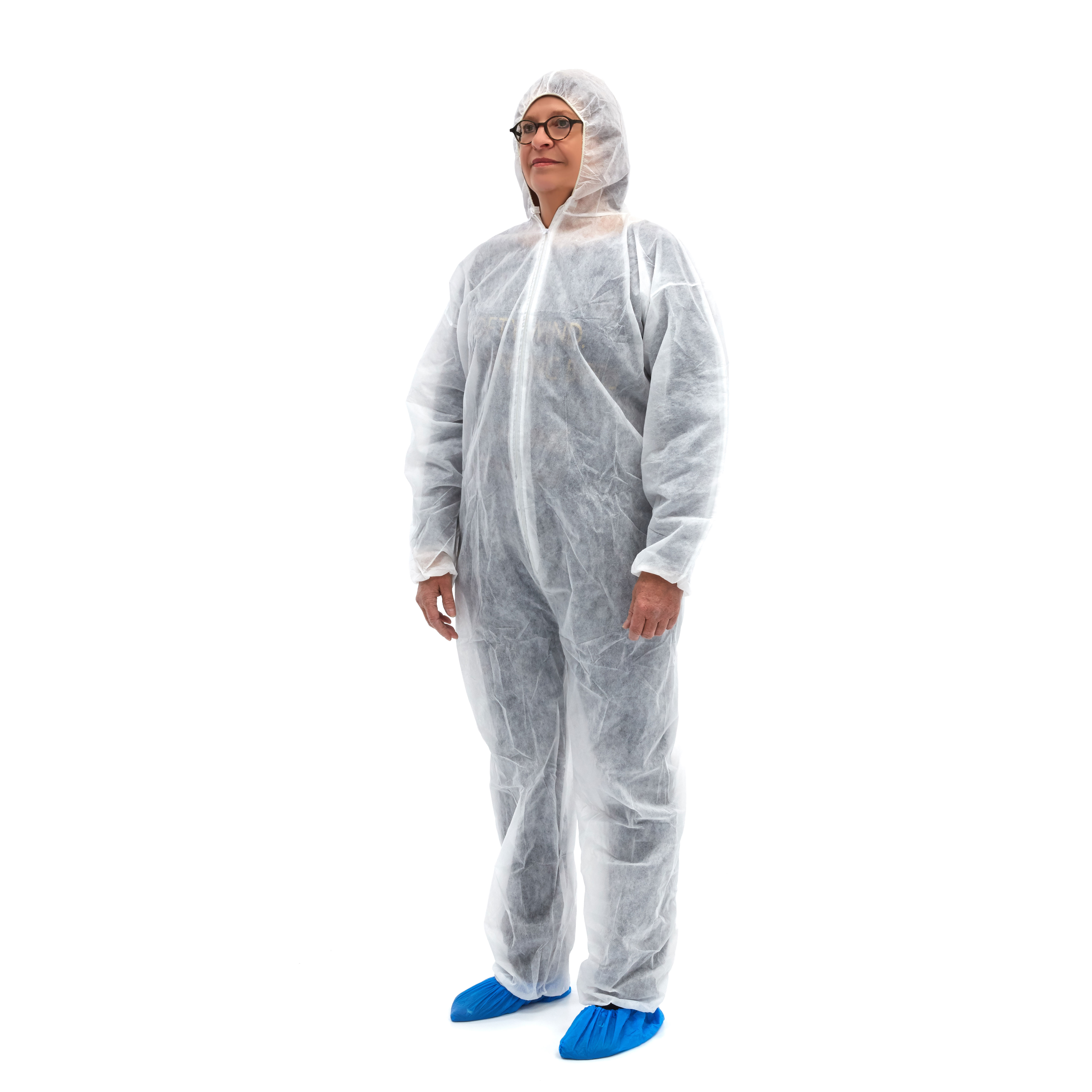 OVE-L Romed overalls, waisted, with capuchin, size large, white, non sterile, non-woven, per piece in a polybag, 50 pcs in a carton.