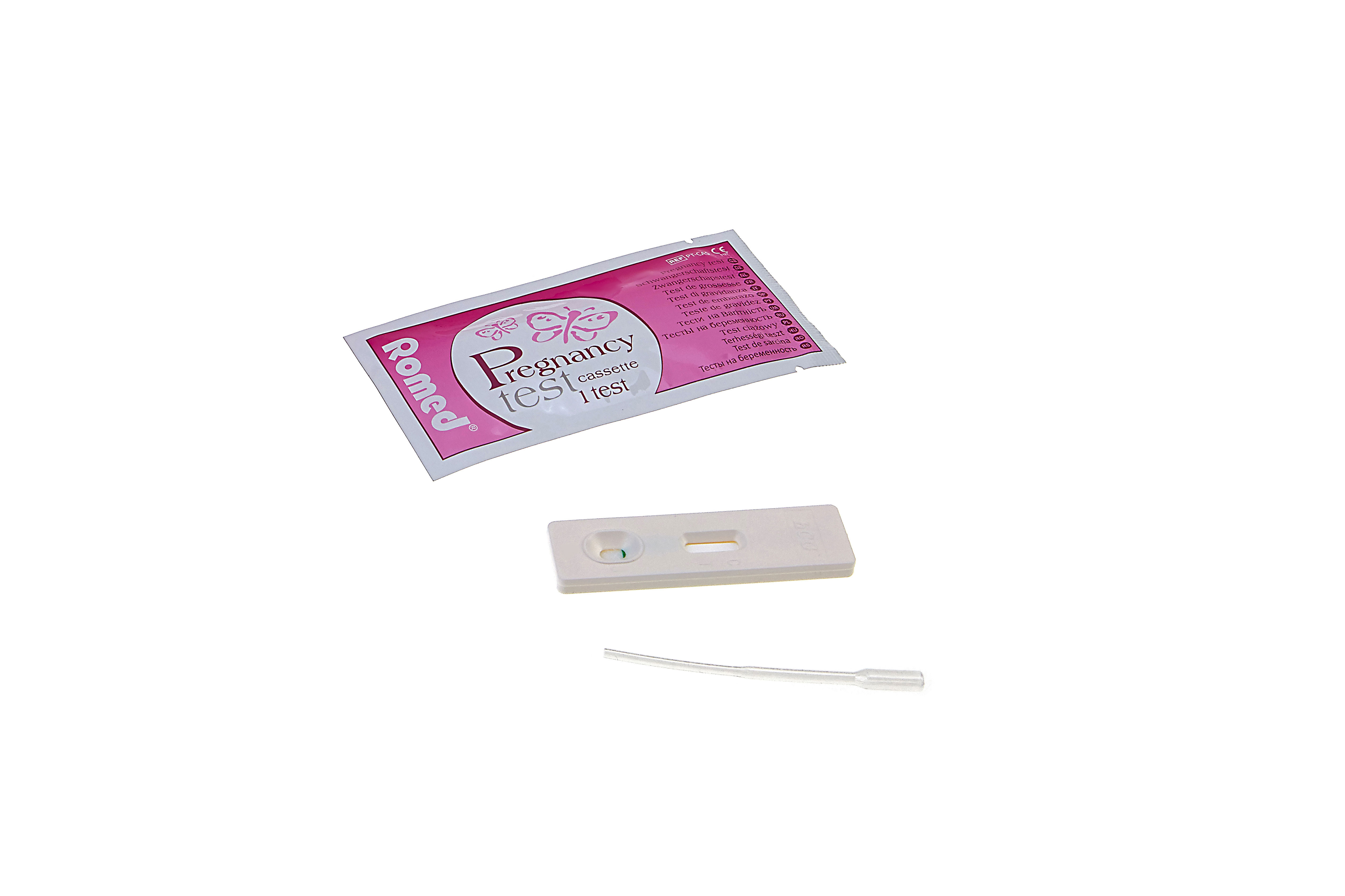 PT-CAS1000 Tests de grossesse Romed, de type cassette, conditionnés en vrac, 1000 unités par carton.