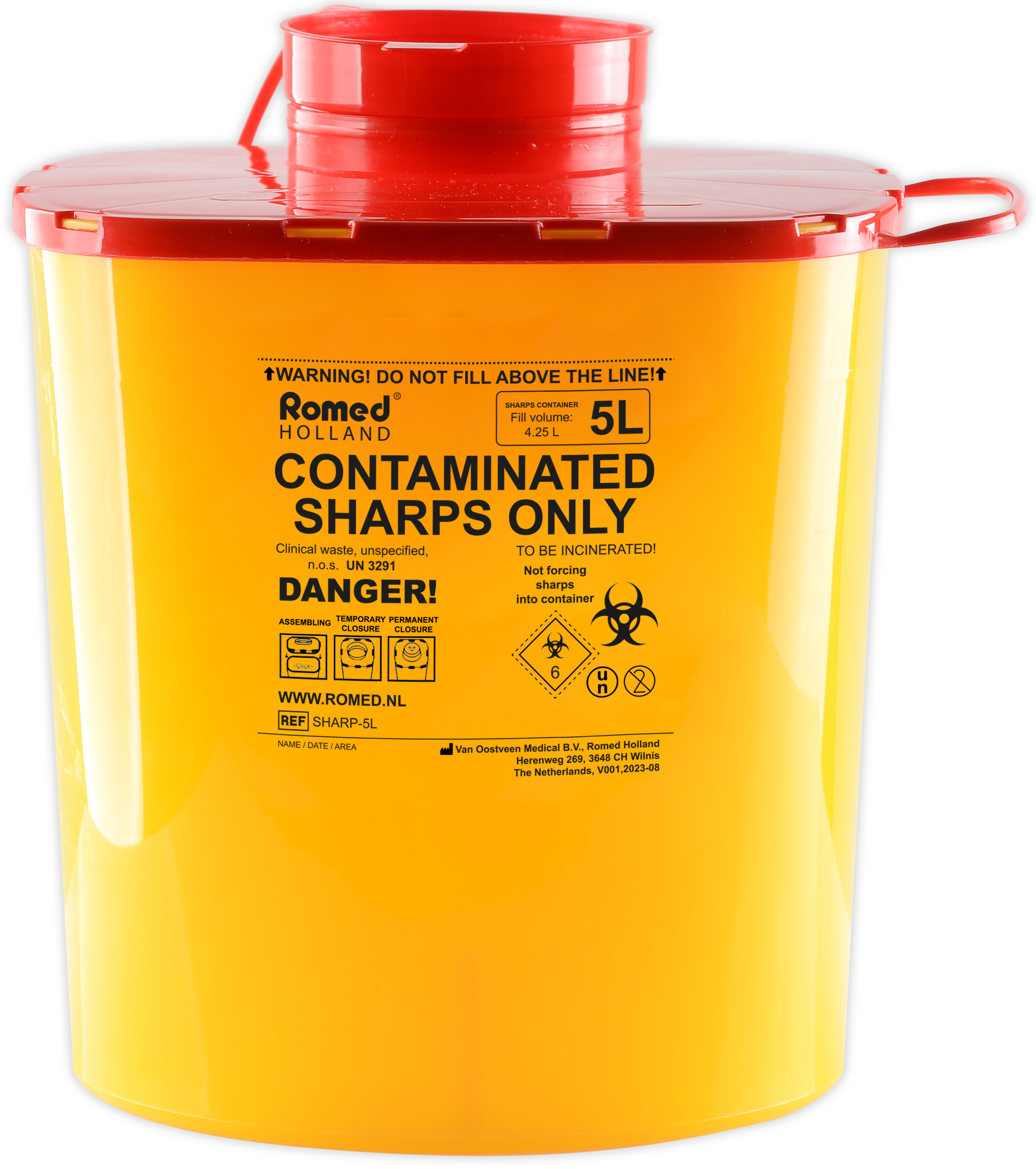 SHARP-5L Romed Sharp Container, for clinical waste, 5 liter, 27 pcs in a carton.