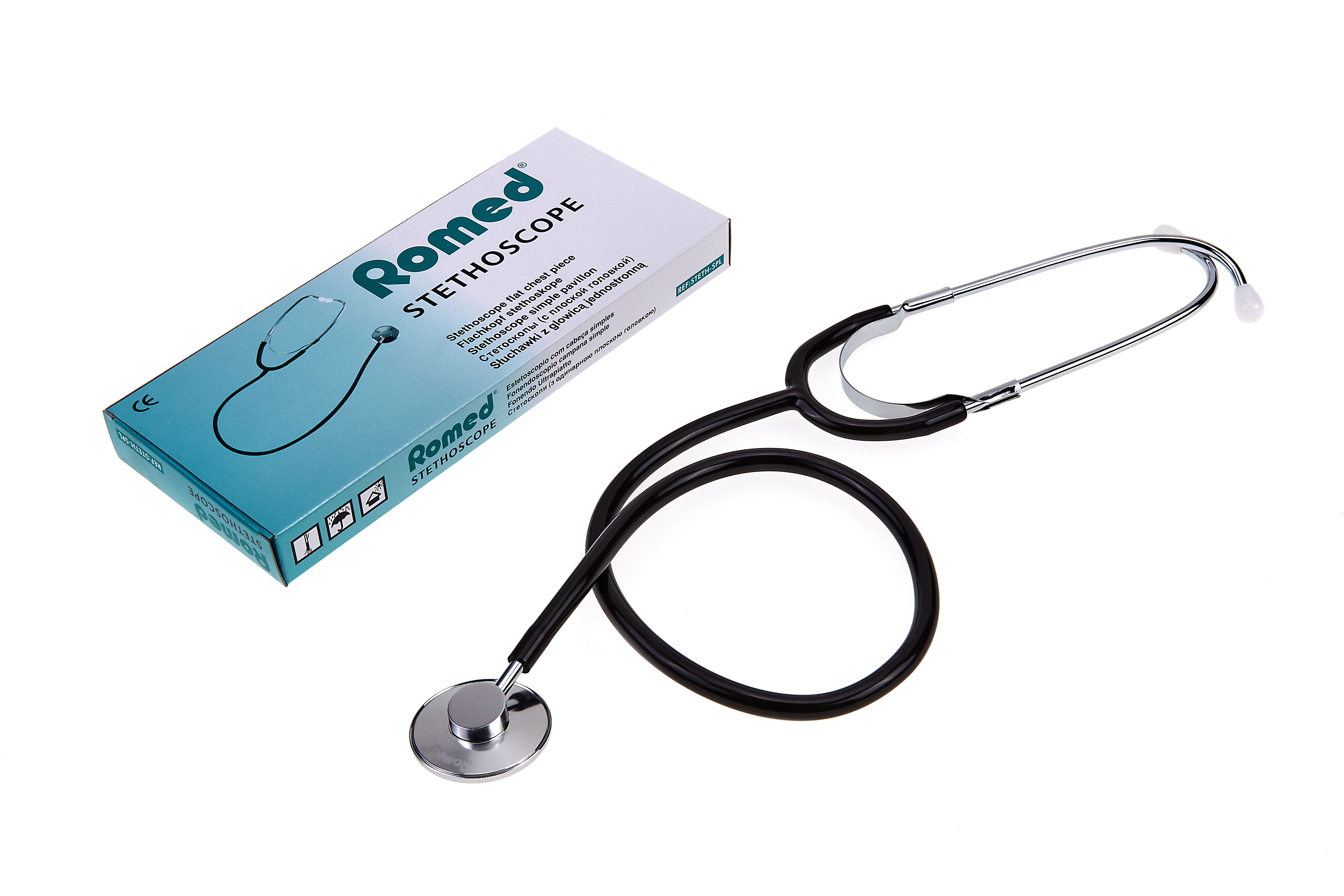 STETH-SPL Romed stethoscopes, flat chest piece, per piece in an inner box, 100 pcs in a carton.